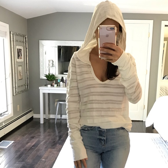 James Perse Tops - James Peres white hooded sheer stripe shirt size 4